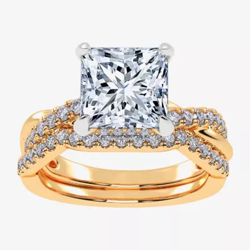 (G-H / Si1-Si2) Womens 3 1/2 CT. T.W Lab Grown White Diamond 14K Gold Side Stone Engagement Ring