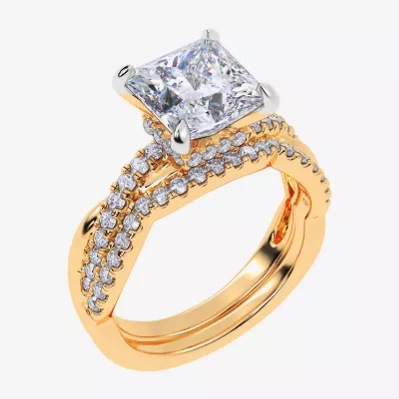 (G-H / Si1-Si2) Womens 3 1/2 CT. T.W Lab Grown White Diamond 14K Gold Side Stone Engagement Ring