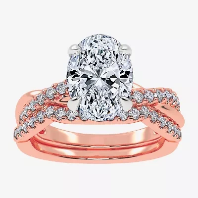 (G-H / Si1-Si2) Womens 2 1/2 CT. T.W. Lab Grown White Diamond 14K Rose Gold Oval Side Stone Engagement Ring