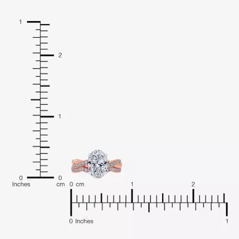 (G-H / Si1-Si2) Womens 2 1/2 CT. T.W. Lab Grown White Diamond 14K Rose Gold Oval Side Stone Engagement Ring
