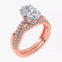 (G-H / Si1-Si2) Womens 2 1/2 CT. T.W. Lab Grown White Diamond 14K Rose Gold Oval Side Stone Engagement Ring
