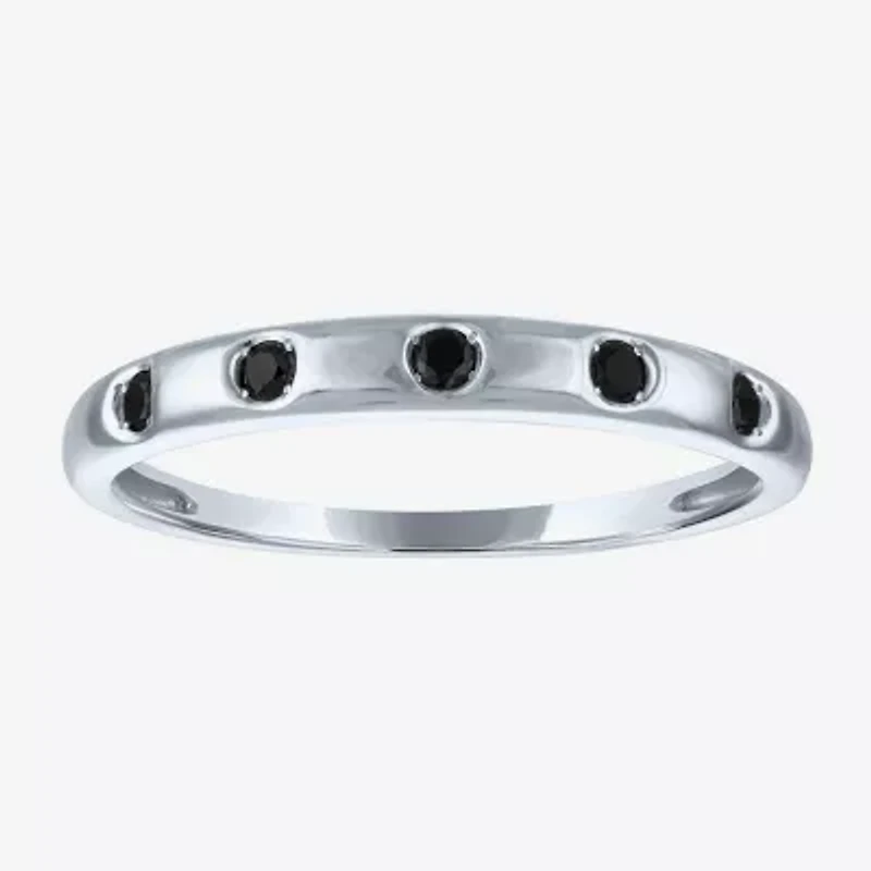 Womens 2.5MM 1/10 CT. T.W. Natural Black Diamond 10K Gold 5-Stone Wedding Band