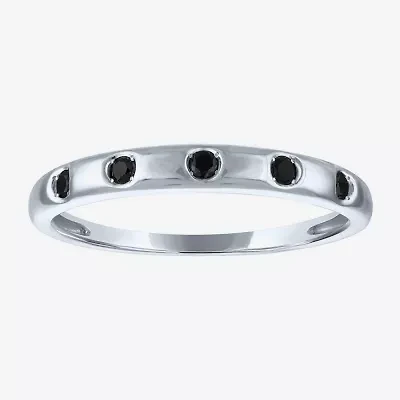 Womens 2.5MM 1/10 CT. T.W. Natural Black Diamond 10K Gold 5-Stone Wedding Band