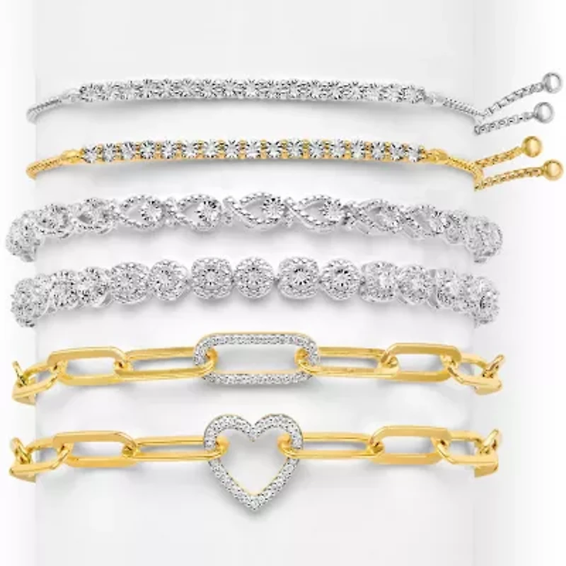 (G-H / I1-I2) Womens 14K Gold Over Silver Sterling Silver 8 Inch Paperclip Heart Chain Bracelet