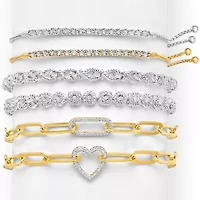 (G-H / I1-I2) Womens 14K Gold Over Silver Sterling Silver 8 Inch Paperclip Heart Chain Bracelet