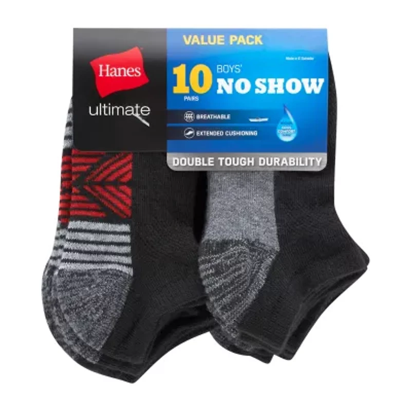 Hanes Little & Big Kid Boys Multi-Pack 10 Pair No Show Socks
