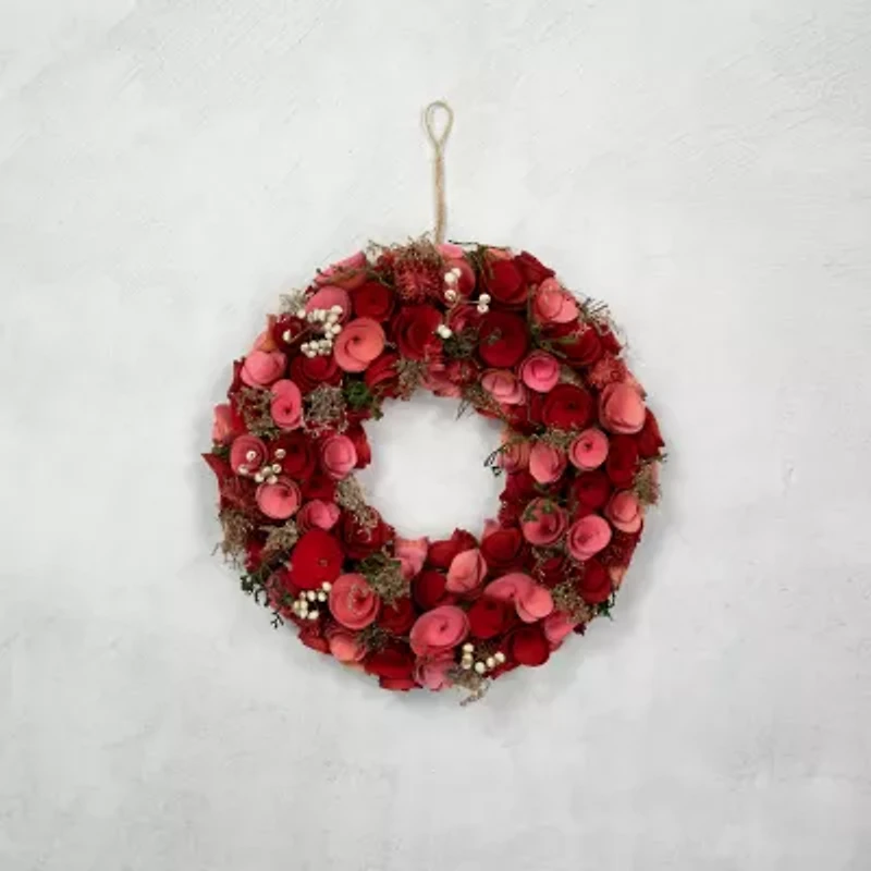 Northlight 12.25"Shaved Wood Roses Wreath