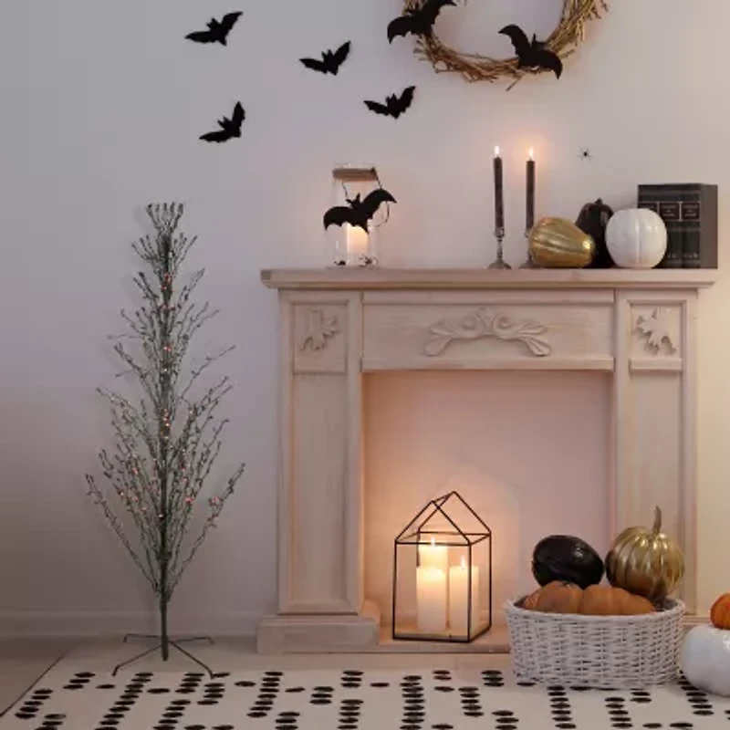 Northlight Pre-Lit Cascade Outdoor Twig - 4ft - Black - Orange Lights Artificial Tree