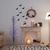 Northlight 4ft Pre-Lit Black Cascade Outdoor Twig Purple Lights Artificial Tree