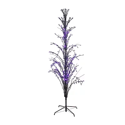 Northlight 4ft Pre-Lit Black Cascade Outdoor Twig Purple Lights Artificial Tree