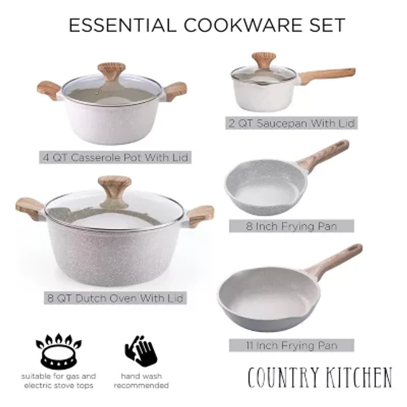 Country Kitchen 8-pc. Durable Non-Stick Speckled Cookware Set