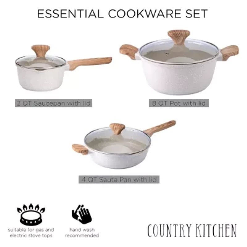 Country Kitchen 6-pc. Durable Non-Stick Speckled Cookware Set