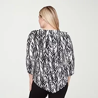 Alfred Dunner Classics Womens Crew Neck 3/4 Sleeve T-Shirt
