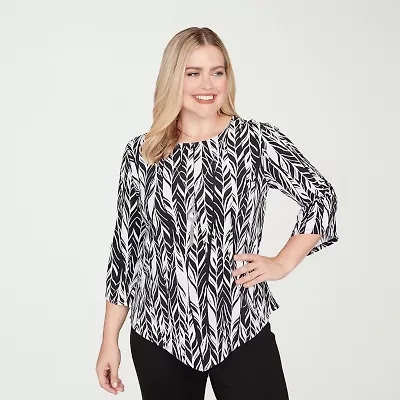 Alfred Dunner Classics Womens Crew Neck 3/4 Sleeve T-Shirt