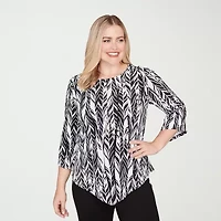 Alfred Dunner Classics Womens Crew Neck 3/4 Sleeve T-Shirt