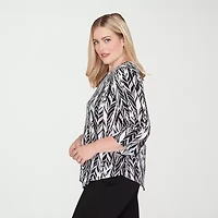 Alfred Dunner Classics Womens Crew Neck 3/4 Sleeve T-Shirt