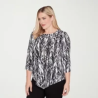 Alfred Dunner Classics Womens Crew Neck 3/4 Sleeve T-Shirt