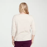 Alfred Dunner Urban Legend Womens Split Crew Neck 3/4 Sleeve T-Shirt