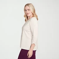 Alfred Dunner Urban Legend Womens Split Crew Neck 3/4 Sleeve T-Shirt