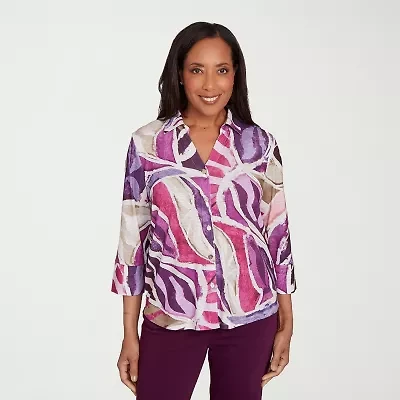 Alfred Dunner Urban Legend Womens 3/4 Sleeve Button-Down Shirt