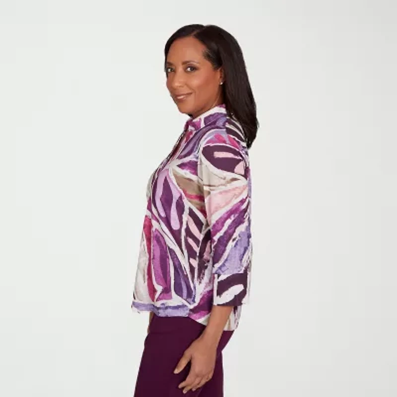 Alfred Dunner Urban Legend Womens 3/4 Sleeve Button-Down Shirt