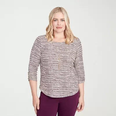 Alfred Dunner Urban Legend Womens Crew Neck 3/4 Sleeve T-Shirt