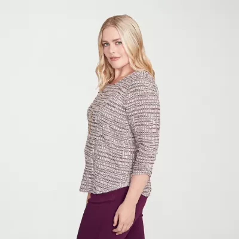 Alfred Dunner Urban Legend Womens Crew Neck 3/4 Sleeve T-Shirt