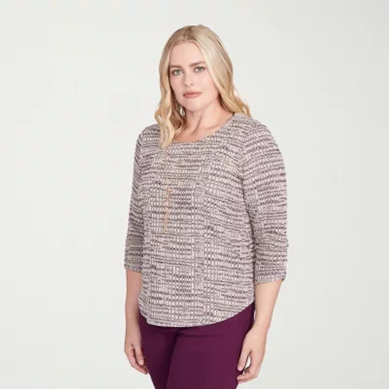 Alfred Dunner Urban Legend Womens Crew Neck 3/4 Sleeve T-Shirt