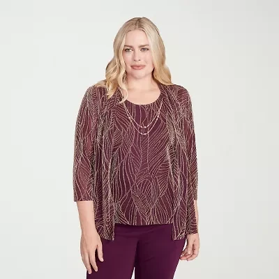 Alfred Dunner Urban Legend Womens Round Neck 3/4 Sleeve Layered Top
