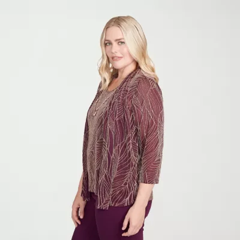 Alfred Dunner Urban Legend Womens Round Neck 3/4 Sleeve Layered Top