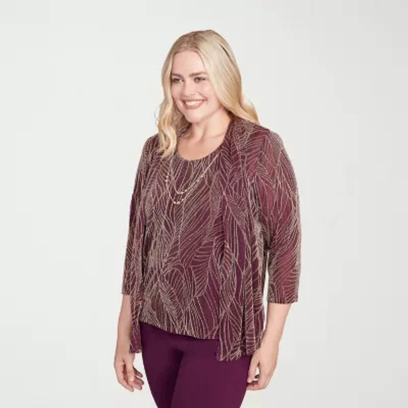 Alfred Dunner Urban Legend Womens Round Neck 3/4 Sleeve Layered Top