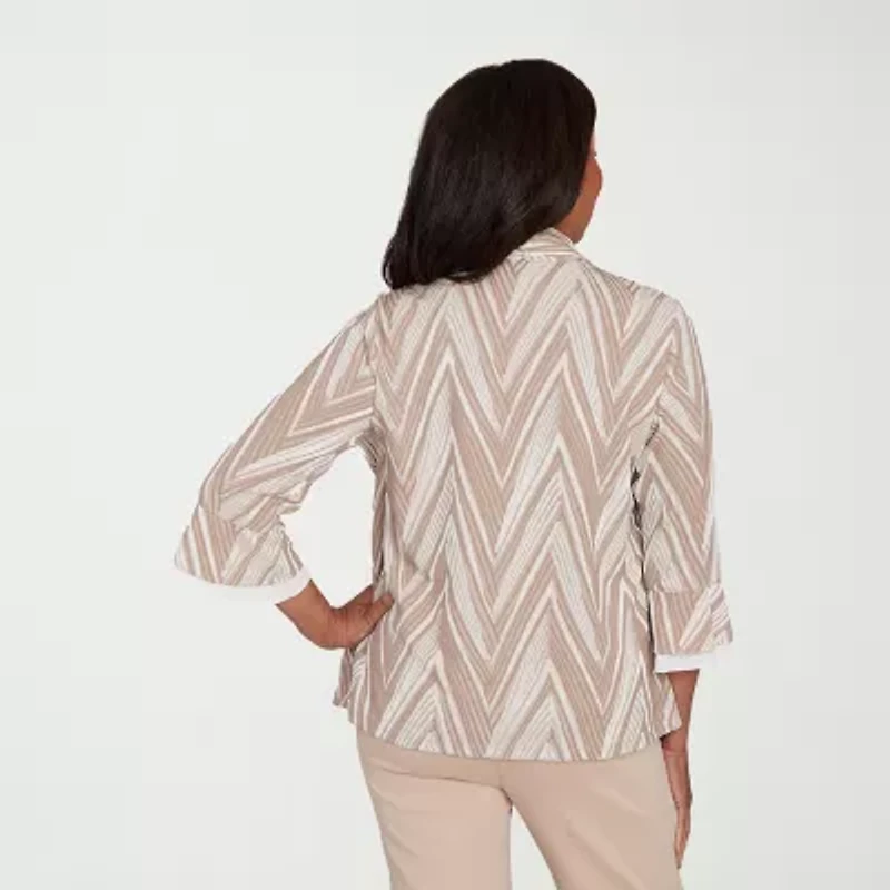 Alfred Dunner Urban Legend Womens Round Neck 3/4 Sleeve Layered Top