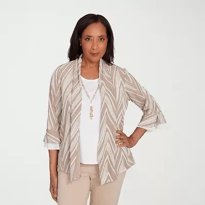 Alfred Dunner Urban Legend Womens Round Neck 3/4 Sleeve Layered Top