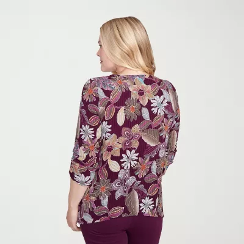 Alfred Dunner Urban Legend Womens Crew Neck 3/4 Sleeve T-Shirt