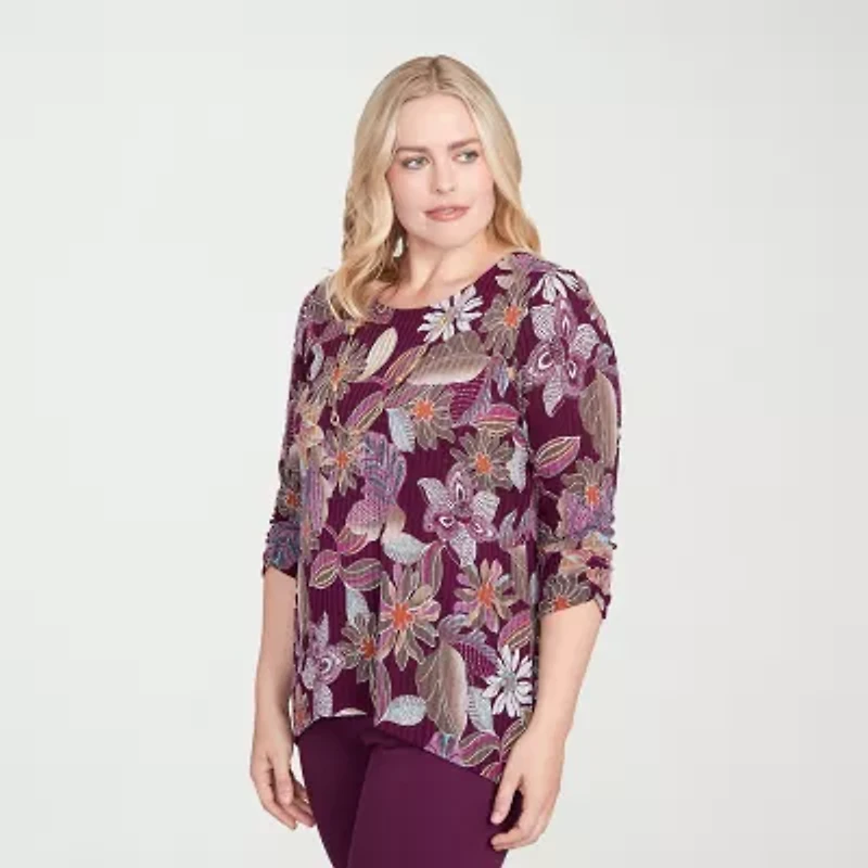 Alfred Dunner Urban Legend Womens Crew Neck 3/4 Sleeve T-Shirt
