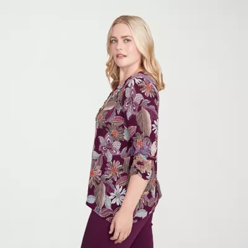 Alfred Dunner Urban Legend Womens Crew Neck 3/4 Sleeve T-Shirt