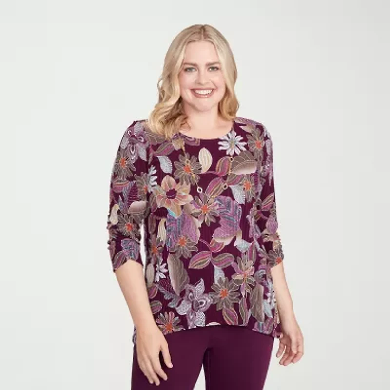 Alfred Dunner Urban Legend Womens Crew Neck 3/4 Sleeve T-Shirt
