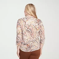 Alfred Dunner Mount Laurel Womens 3/4 Sleeve Button-Down Shirt