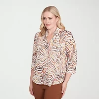 Alfred Dunner Mount Laurel Womens 3/4 Sleeve Button-Down Shirt