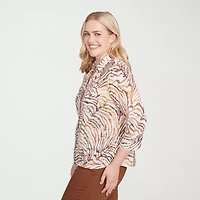 Alfred Dunner Mount Laurel Womens 3/4 Sleeve Button-Down Shirt