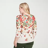 Alfred Dunner Mount Laurel Womens Crew Neck 3/4 Sleeve T-Shirt