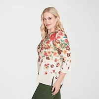 Alfred Dunner Mount Laurel Womens Crew Neck 3/4 Sleeve T-Shirt