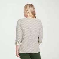 Alfred Dunner Mount Laurel Womens Crew Neck 3/4 Sleeve T-Shirt