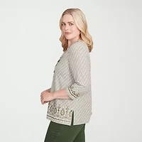 Alfred Dunner Mount Laurel Womens Crew Neck 3/4 Sleeve T-Shirt