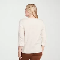 Alfred Dunner Mount Laurel Womens Crew Neck 3/4 Sleeve T-Shirt