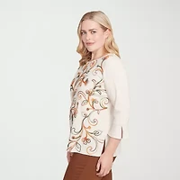 Alfred Dunner Mount Laurel Womens Crew Neck 3/4 Sleeve T-Shirt