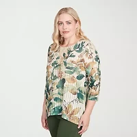 Alfred Dunner Mount Laurel Womens Crew Neck 3/4 Sleeve T-Shirt