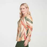 Alfred Dunner Mount Laurel Womens V Neck 3/4 Sleeve T-Shirt