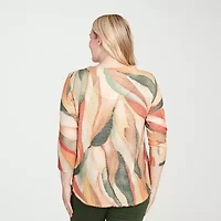 Alfred Dunner Mount Laurel Womens V Neck 3/4 Sleeve T-Shirt
