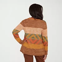 Alfred Dunner Mount Laurel Womens Long Sleeve Open Front Patchwork Cardigan